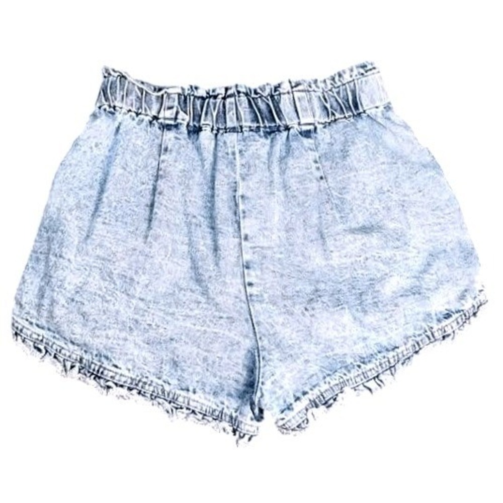Very J ~ Acid Wash Denim Ruffle Shorts Medium ~ Paperbag High Waist/Frayed/Boho - Picture 2 of 10